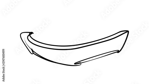 Simple black line art canoe on white background.