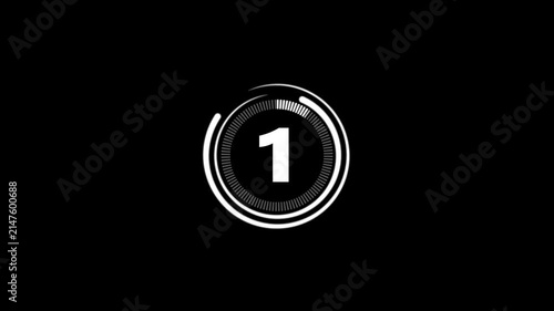 5 second countdown timer, digital circular animation from 10 to 0 seconds on black background. Simple 5-second countdown timer version included Movies start intro 5 4 3 2 1 0 count down