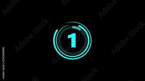 5 second countdown timer, digital circular animation from 10 to 0 seconds on black background. Simple 5-second countdown timer version included Movies start intro 5 4 3 2 1 0 count down