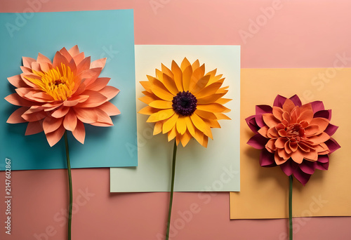 Three colorful paper flower...
