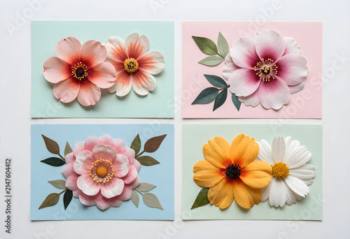 Four pastel paper craft flo...