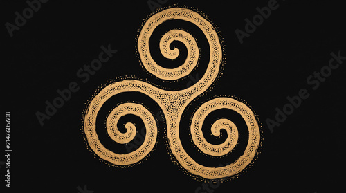 Gold glitter triple spiral triskelion symbol.