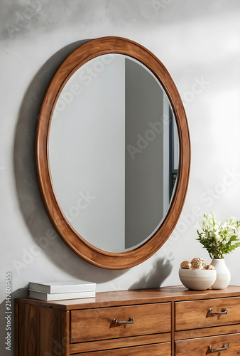 Oval wooden framed mirror h...