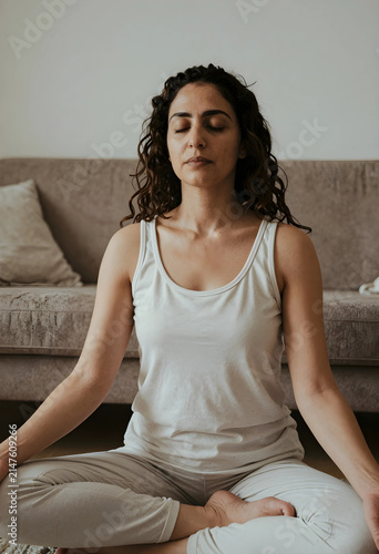Young woman meditating in l...
