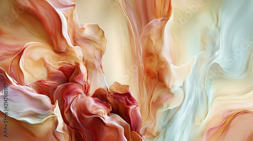 Abstract fluid art wallpaper featuring peach and cream swirls