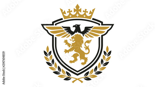 Heraldic Shield Emblem With Lion And Eagle