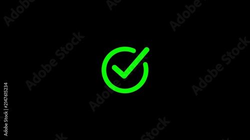 Animation check on transparent background. Green check mark icon on green circle animation. Yes sign. Correct vote icon on transparent background. Motion graphics.
