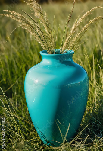 Turquoise ceramic vase with...