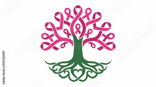 Tree of life with pink ribbons breast cancer awareness symbol vector illustration