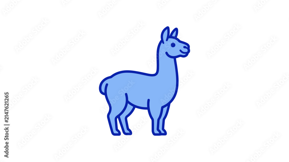 Naklejka premium A minimalist blue icon of a llama standing in profile view as a simple vector graphic illustration