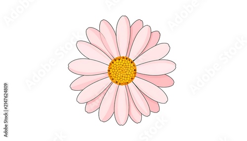 Pink watercolor flower with yellow center isolated.