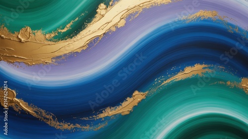 Abstract Blue Green and Gold Marble Texture Background with Fluid Liquid Wave Pattern for Design