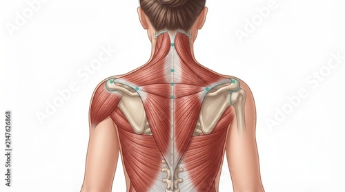 Фотография Illustration of human muscle anatomy showing muscles in the upper back relevant