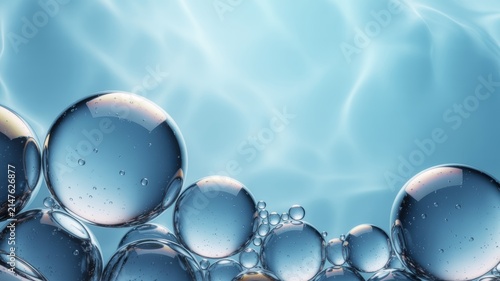 Blue Spheres Floating Underwater Macro Shot with Light Reflections
