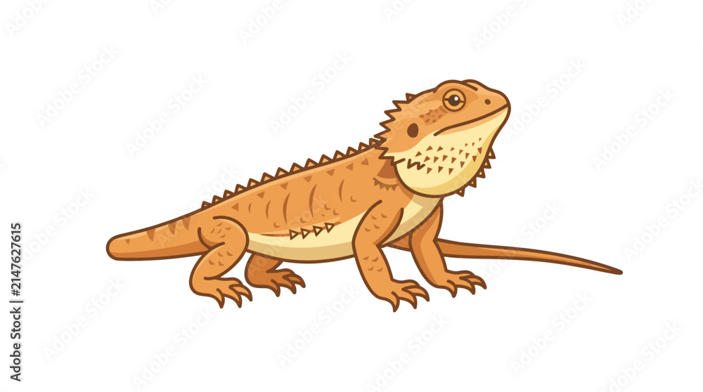 Fototapeta premium Cute Bearded Dragon Lizard Cartoon Vector Illustration Isolated on White