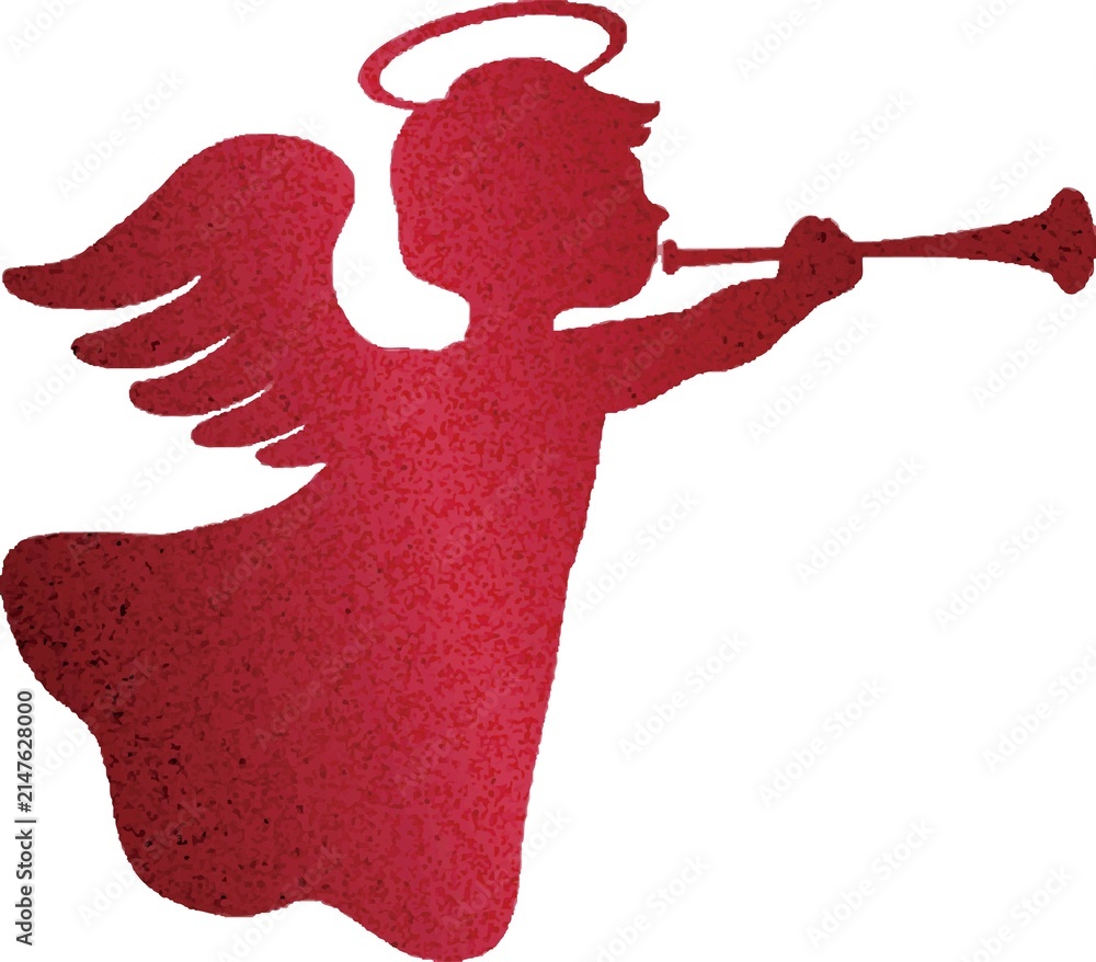 Fototapeta premium Angel blowing a trumpet, silhouette, watercolor, glitter, sparkle, Valentine's Day, Christmas, design, illustration asset
