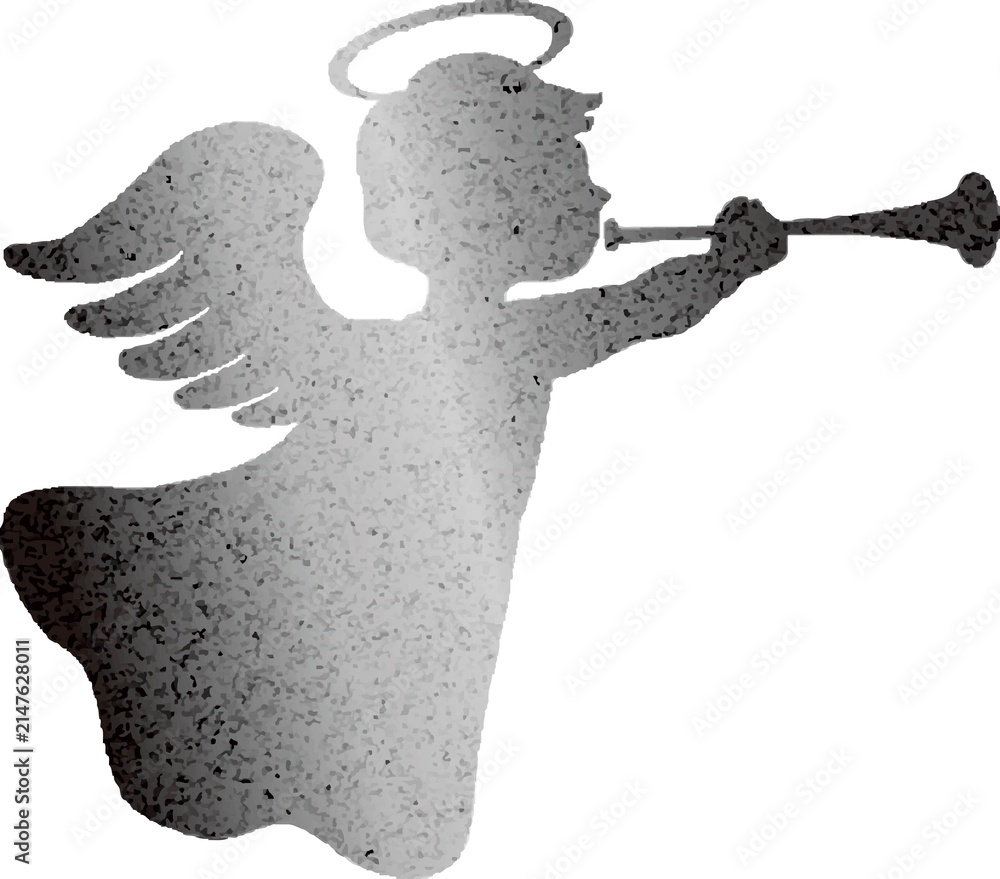Fototapeta premium Angel blowing a trumpet, silhouette, watercolor, glitter, sparkle, Valentine's Day, Christmas, design, illustration asset