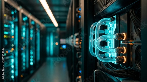 Vertical Stack of High-Performance GPU Servers with Cooling Fans in a Modern Data Center