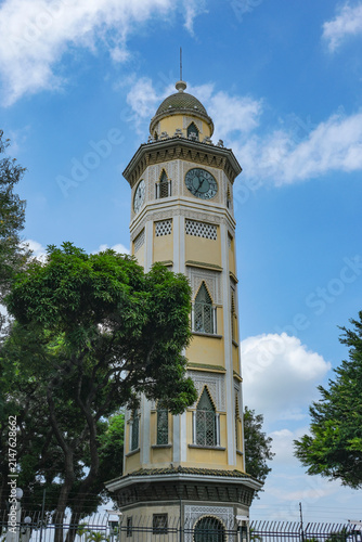 Guayaquil, Ecuador - June 4, 2026: Clock Tower or Moorish Tower located on the boardwalk of Guayaquil, Ecuador.