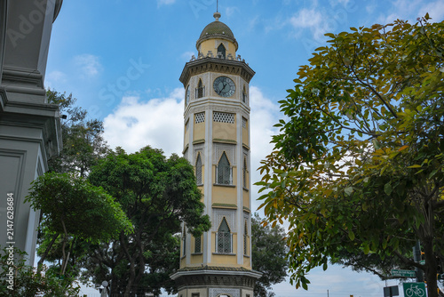 Guayaquil, Ecuador - June 4, 2026: Clock Tower or Moorish Tower located on the boardwalk of Guayaquil, Ecuador.