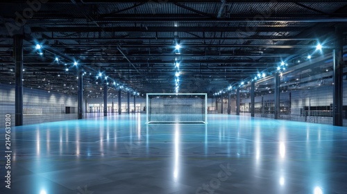 Modern Indoor Ice Hockey Rink with Bright Lighting and Empty Field