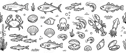 Foto Hand-drawn Seafood Collection on Transparent Background