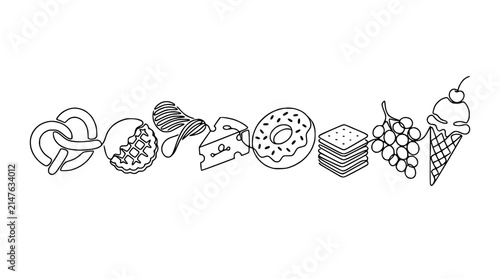 Assorted Snack Food Icons Isolated on Transparent Background