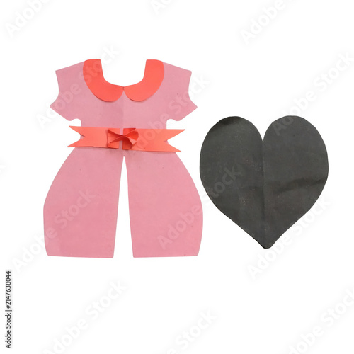 Woman trending dress pink heart-shaped gift box with red ribbon, isolated on black background, pink heart box