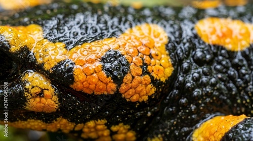 Close-Up View of Vibrant Yellow and Black Salamander Skin