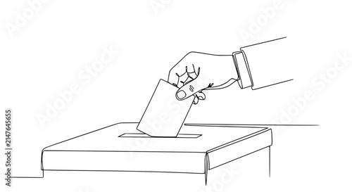 Bild auf Leinwand Hand dropping ballot paper into voting box, election concept, isolated on transp