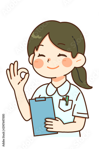 OKサインをする女性看護師のフラットイラスト