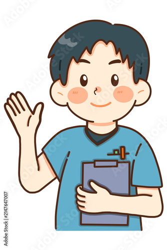 案内する男性リハビリスタッフのイラスト