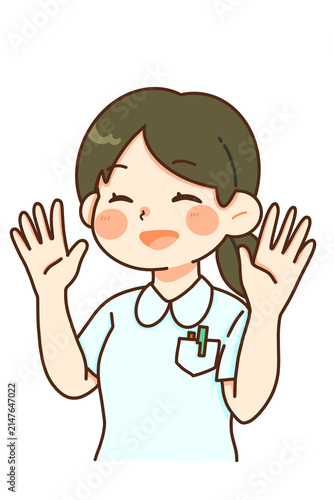 笑顔で手を振る女性看護師のイラスト