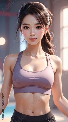Fit young woman in sportswear at the gym. Athletic female athlete posing after workout.