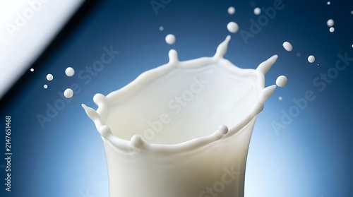 Dynamic Splash of Fresh White Milk Creating a Crown Shape Against a Smooth Blue Gradient Background