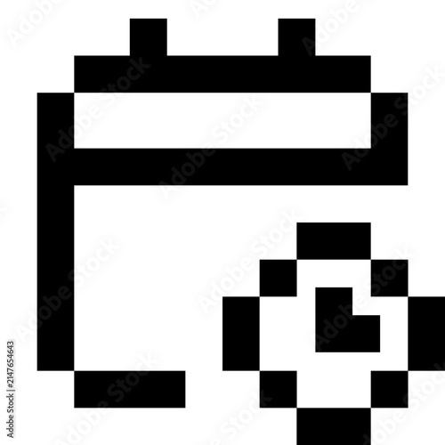 Pixel outline calendar clock icon. Editable monochrome vector symbol for user interfaces, mobile apps, websites, signage and digital design.