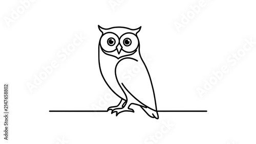 Minimalist owl illustration on white background.