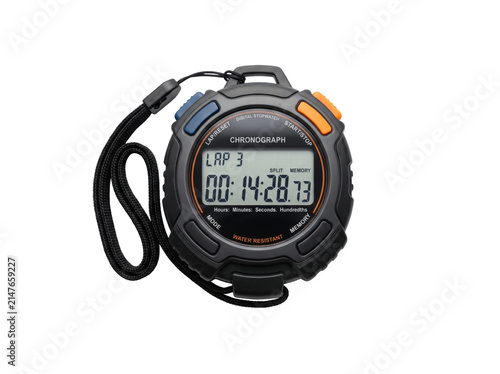 Digital sports stopwatch with lanyard isolated on white