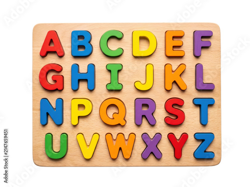 Colorful wooden alphabet puzzle board with letters A to Z