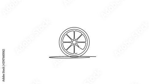 Minimalist bicycle wheel icon on white background.