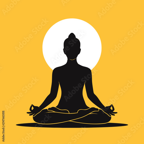 Silhouette of a person sitting in a lotus meditation pose.