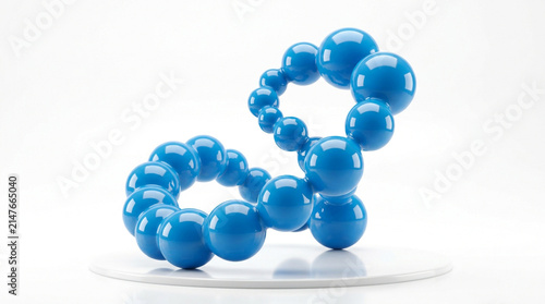 Isolated abstract sculpture featuring a series of connected glossy spheres on a clean white backdrop