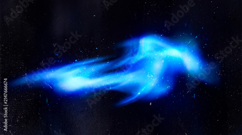 Blue Glowing Nebula Wave with Stardust Particles on Black Background – Abstract Cosmic Space Texture