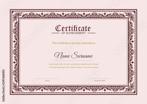 Elegant Vintage Certificate Template with Ornamental Floral Border Editable