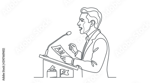 Konstfotografi Man Speaking at Podium with Microphone and Ballot Box