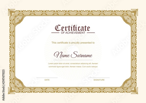 Luxury Gold Certificate Template with Guilloche Decorative Border