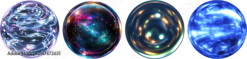 Fotografie A captivating set of glowing abstract orbs, filled with dynamic cosmic and energetic patterns