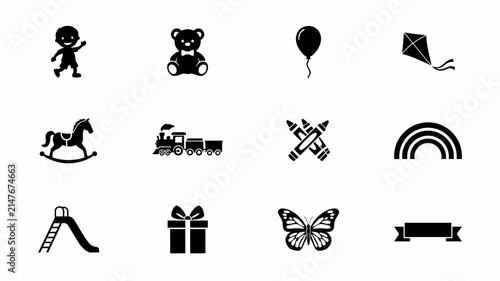 Принти на полотні Black and white minimalist playtime icons set with ideal educational creative pr