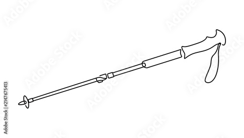 Simple line art walking cane white background.