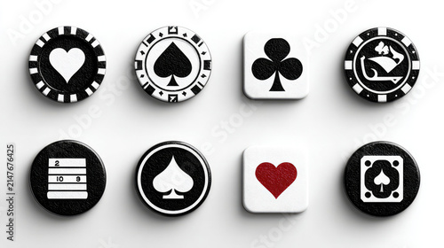 Set of Casino Poker Chips and Playing Card Suit Icons